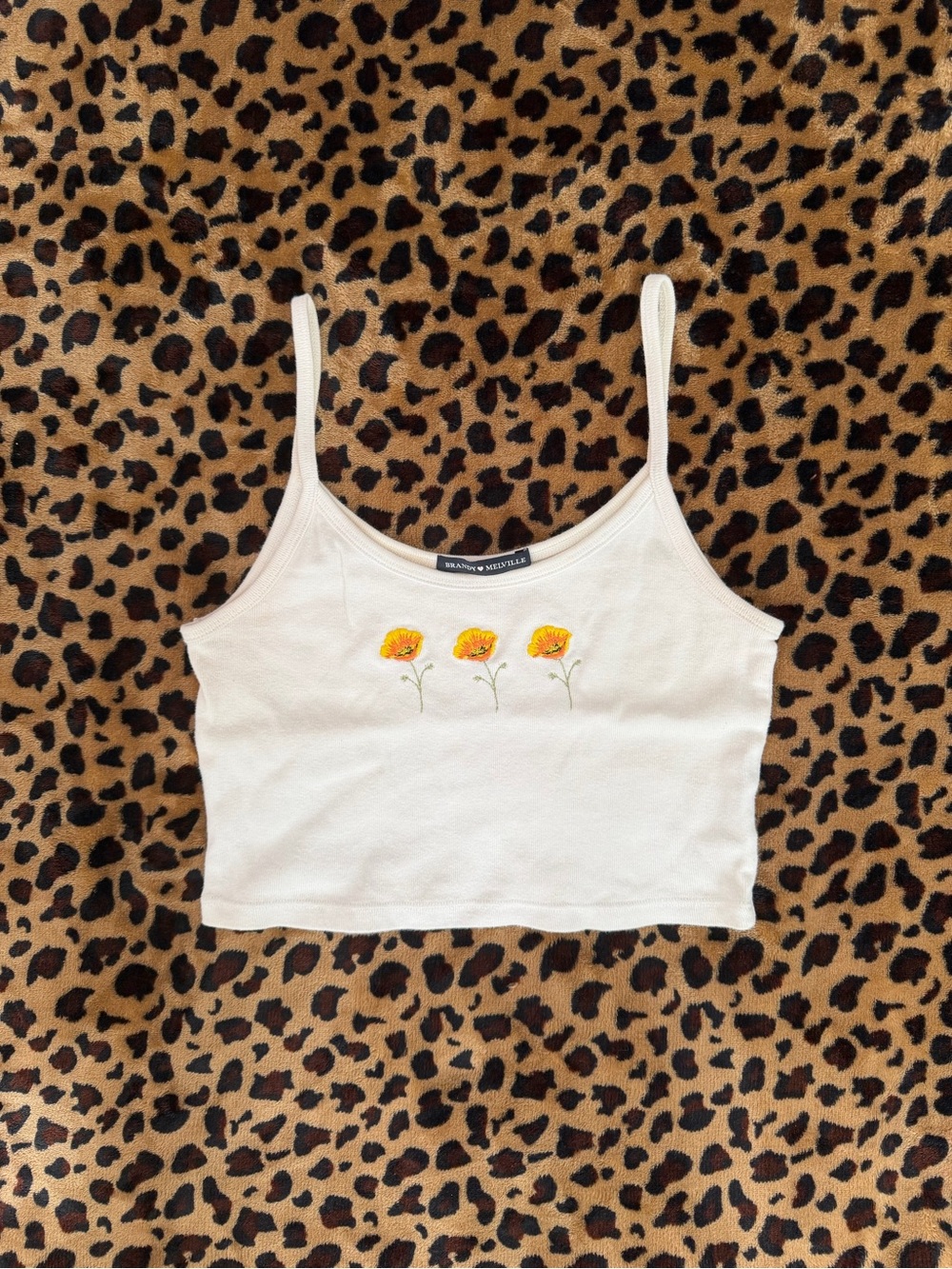 Brandy Melville Cropped Tank with Yellow Floral Embroidery